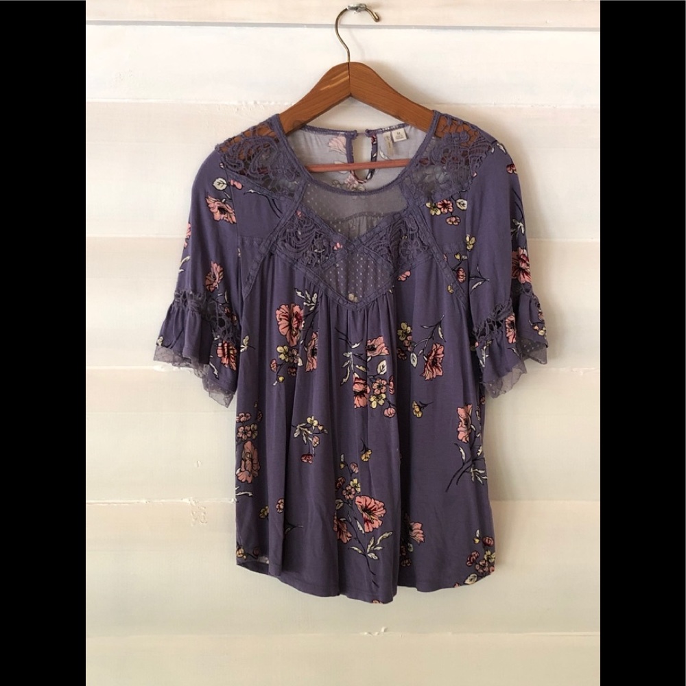 Purple floral blouse